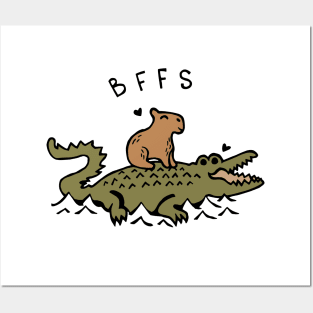 Capybara and Crocodile BFFS Best Friends Forever Posters and Art